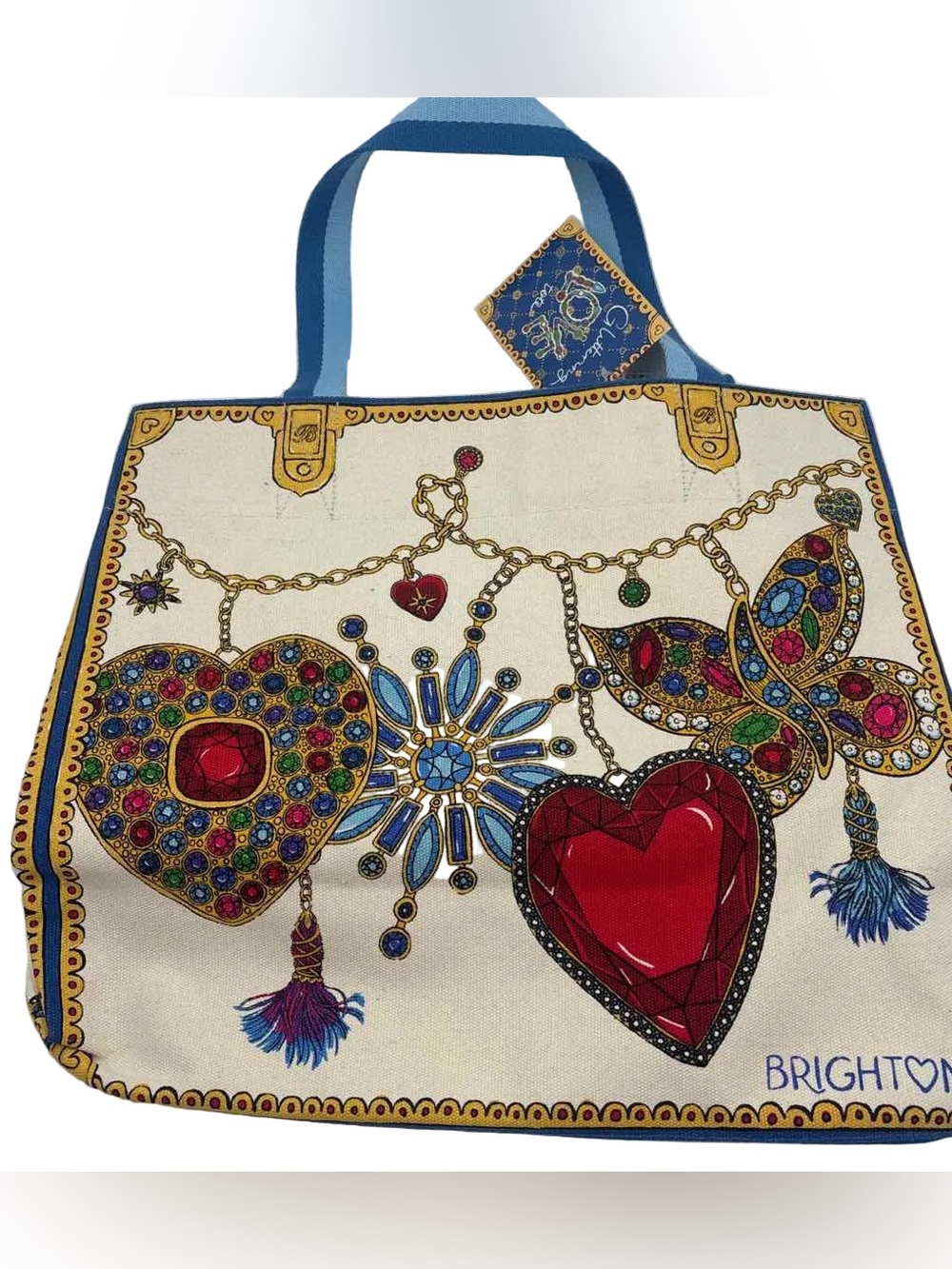 Brighton XL Tote LOVE Glittering Jewels & Hearts Travel Foldable Wide Straps - Picture 5 of 12